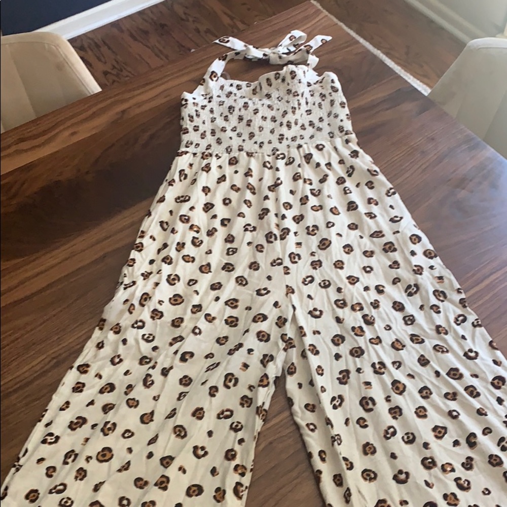 Leopard halter smocked jumpsuit/romper